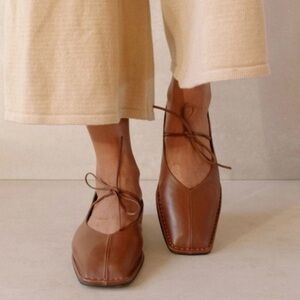 ALOHAS SWAY CHESTNUT BROWN LEATHER BALLET FLATS